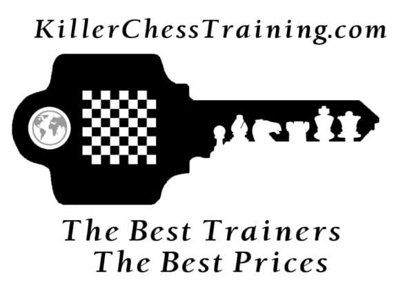 The image shows the Killer Chess Training academy logo. It is a key, with the earth in the place of the keyhole, a chessboard on the head of the key and the teeth of the key form the shapes of chess pieces
